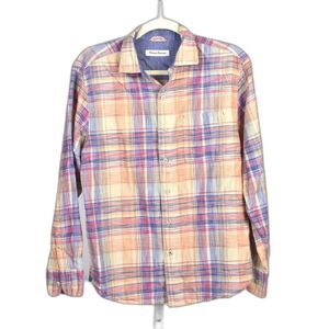 Tommy Bahamas Orange Plaid Button Down Long Sleeve Shirt Size S